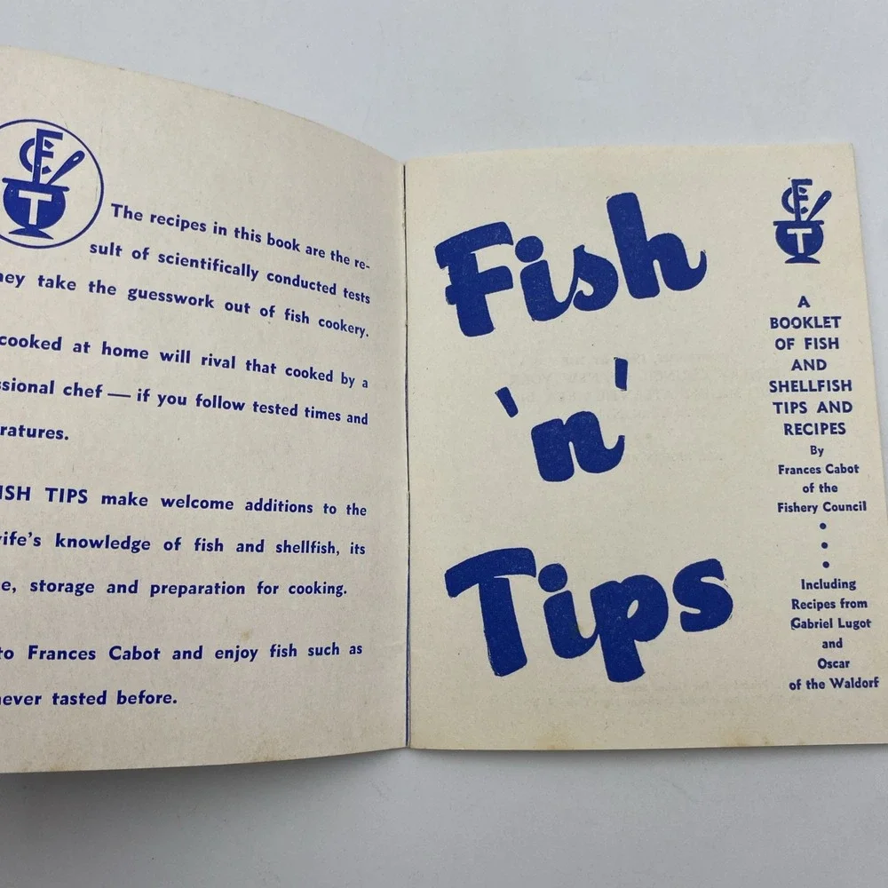 Vintage 1947 Fish N Tips Recipe‎ Booklet Shellfish by Frances Cabot